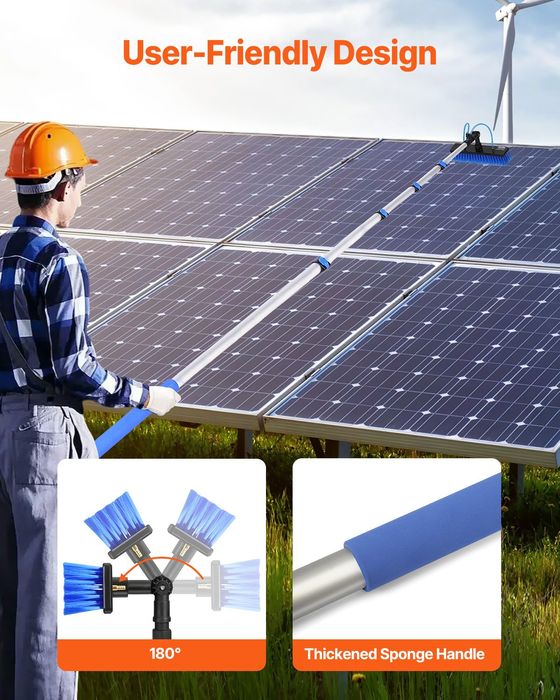 Kit Curatare Panouri Solare,Perie Rotativa,Furtun 20m