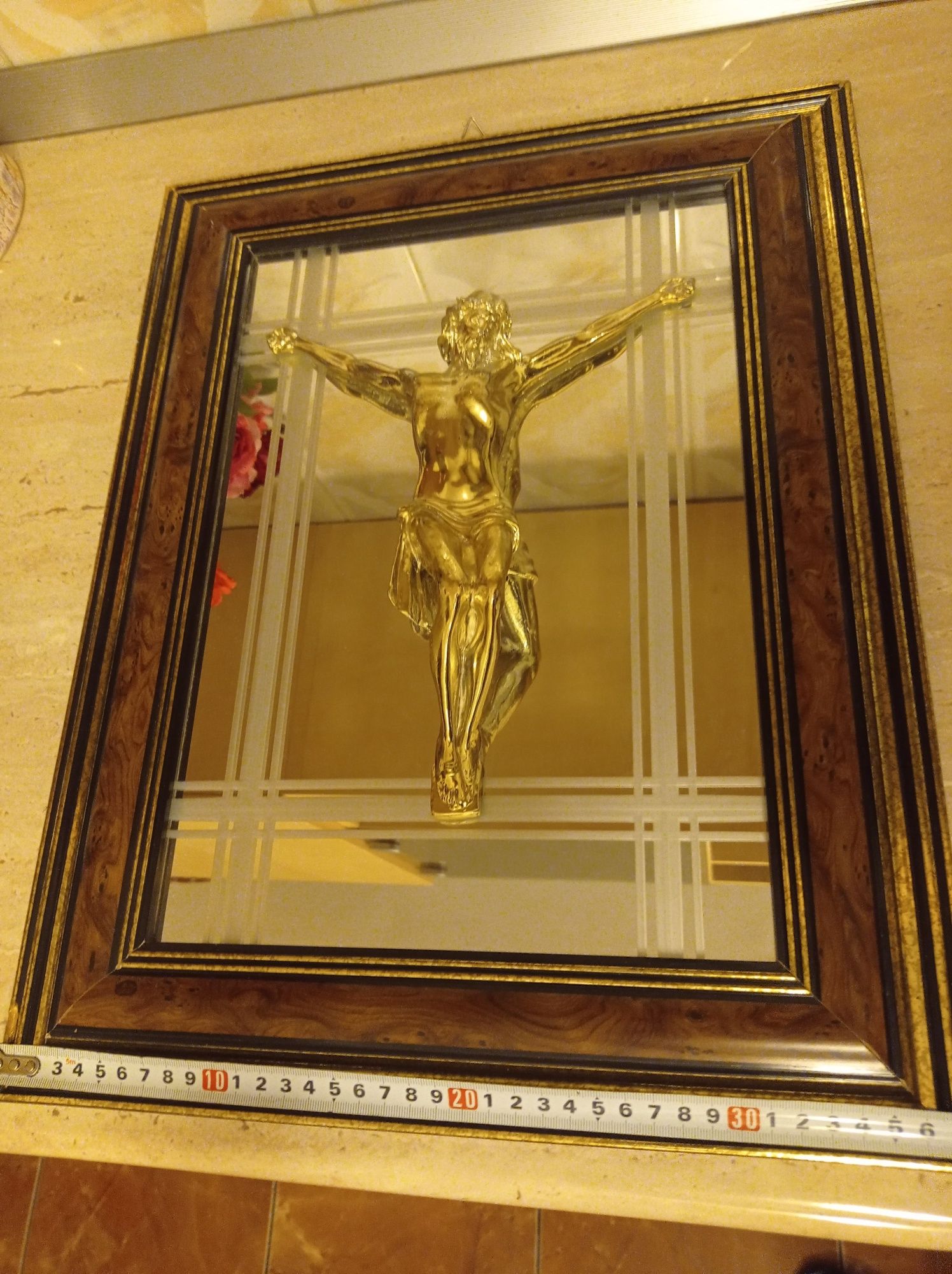 Tablou rama lemn masiv Isus argintat aurit