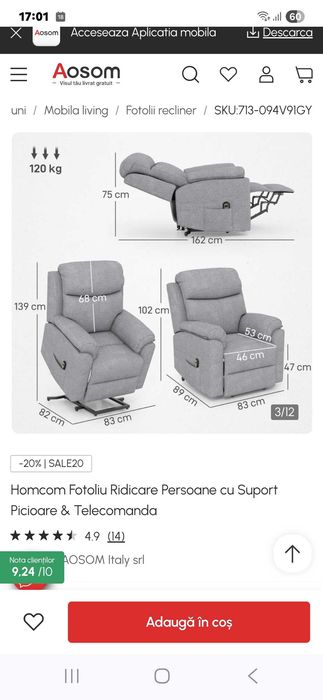 Fotoliu reglabil cu telecomandă