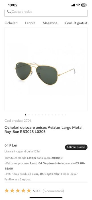 Ochelari de soare unisex Aviator Large Metal Ray-Ban