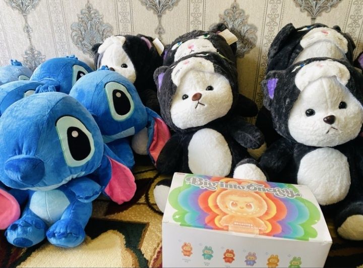 Stich stech lababu kapishonka ayiq yumshoq oynchoqla igrushka myaxkiy