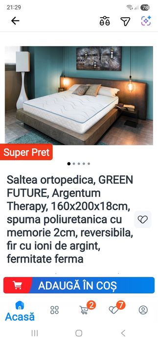 Pat dormitor "Serena", lemn brad, 2 persoane si saltea poliuretanică