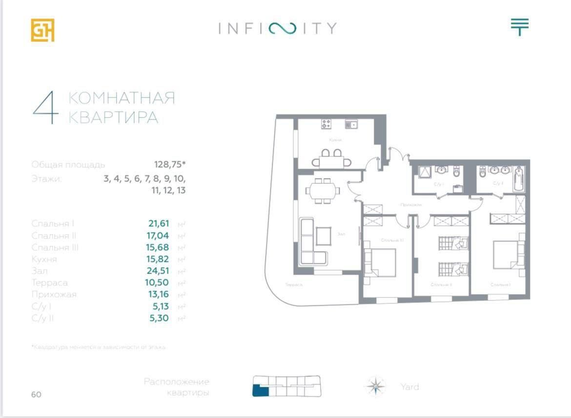 ПРОДАЁТСЯ 4/3/13 квартира в Новостройке ЖК INFINITY ул.Садык Азимова