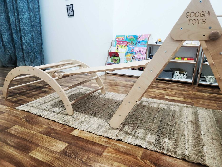 Triunghi Pikler + rampa+semcerc+perna. Montessorii Pickler catarare