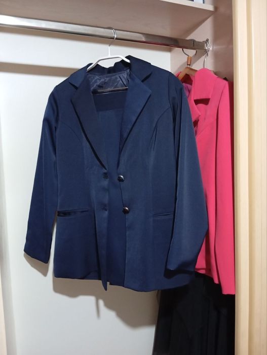 Синий двойка костюм с юбкой!