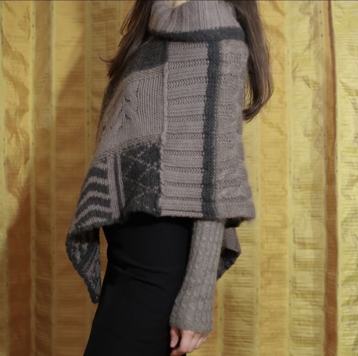 Poncho cardigan pulover lana