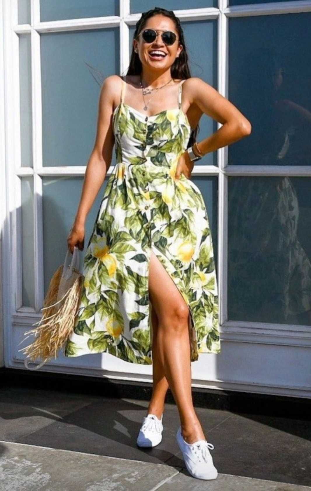 Рокля лен лимони H&M