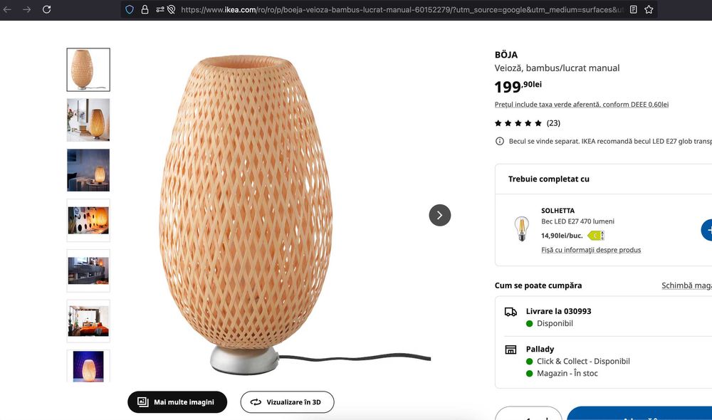 Lămpi IKEA BÖJA - bambus lucrat manual - ca noi - stare perfecta
