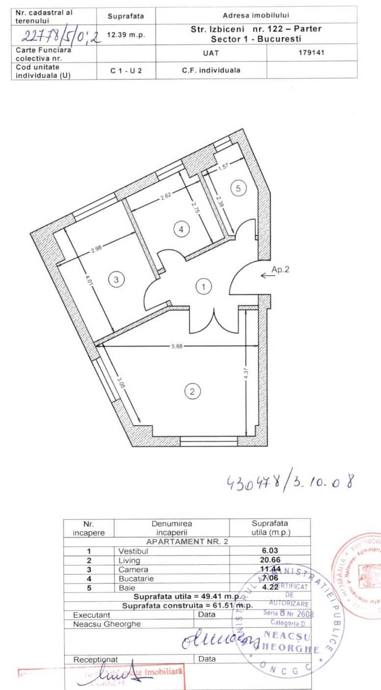 Apartament 2 Camere Damaroaia 50 mp utili -Curte proprie 120 mp parter