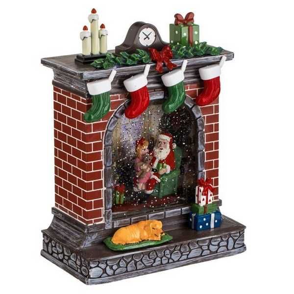 Коледна камина със снежни топки Mercado Trade, LED светлина и музика