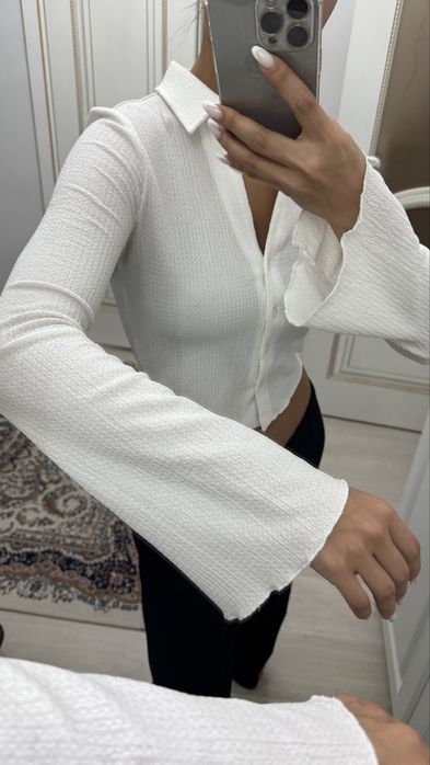 Вафельная стрейч рубашка