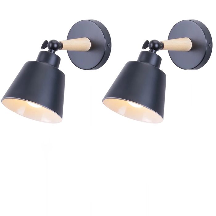 2 броя стенни лампи черно/дървено