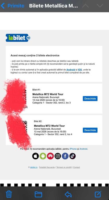 Bilete Metallica Bucuresti de tip Seated