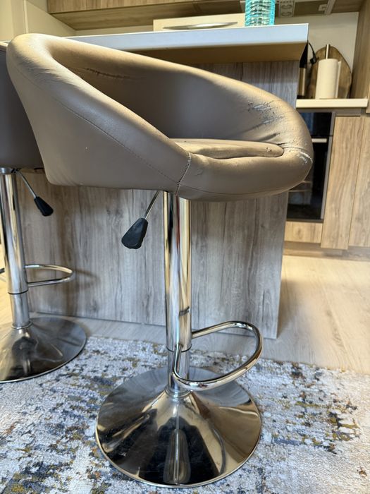 Бар стол, кожен, кафяв