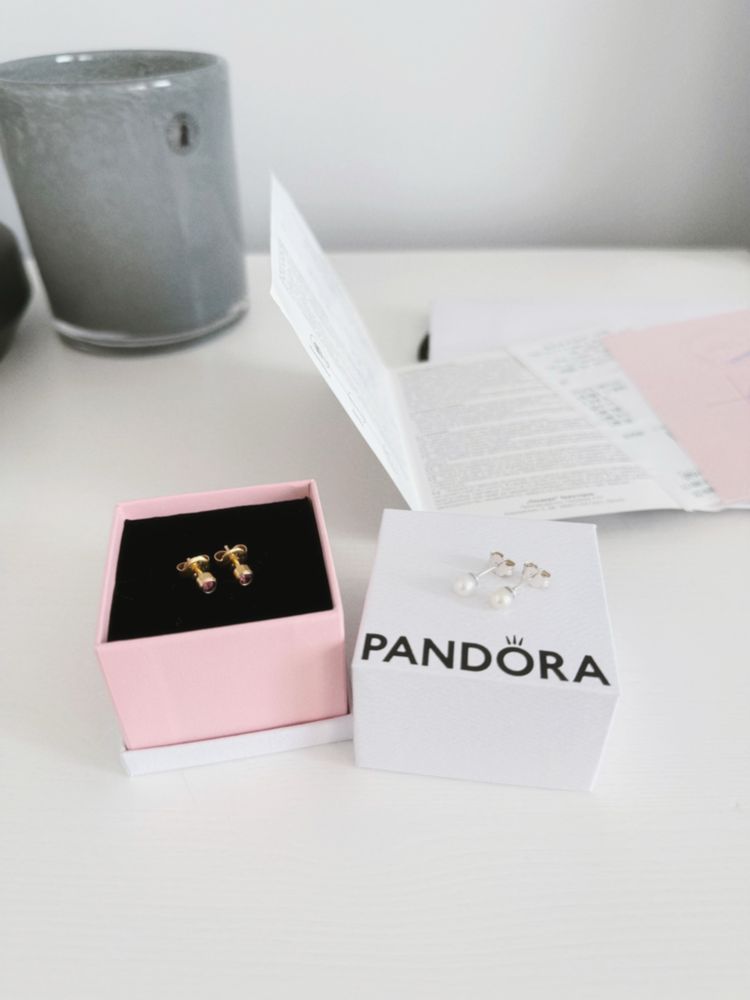 1 + 1 обеци Pandora със сертификат и кутийка Пандора перли розов камък