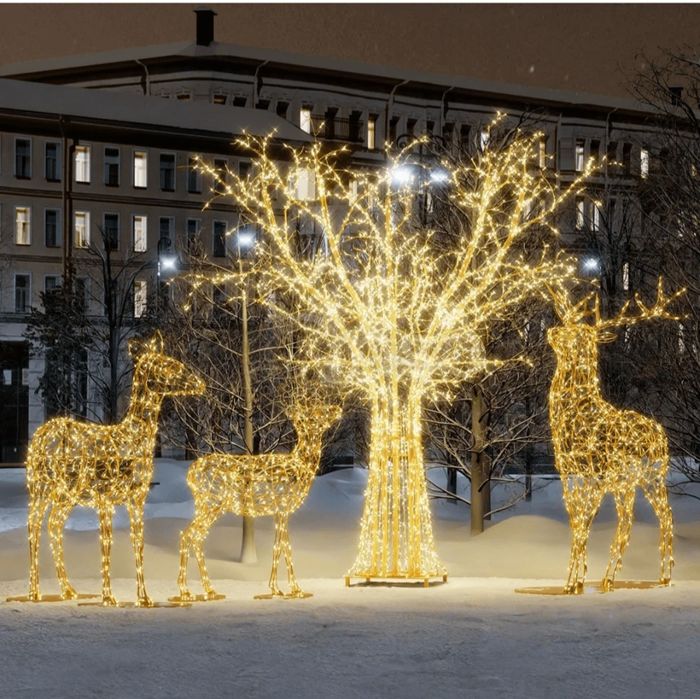 Новогодние светящиеся фигуры - олени, снеговики,санки, Дед морозы и др