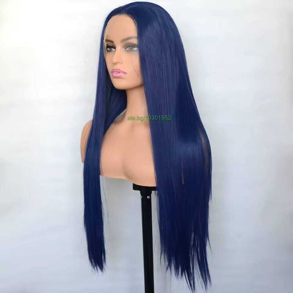 Синя права перука с дантела 13*4*1 LACE FRONT