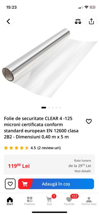 Folie securitate geam , nefolosita