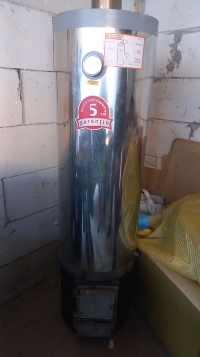 Boiler de baie pe lemne cu focar, inox, 120 l, din tabla de 2 mm,