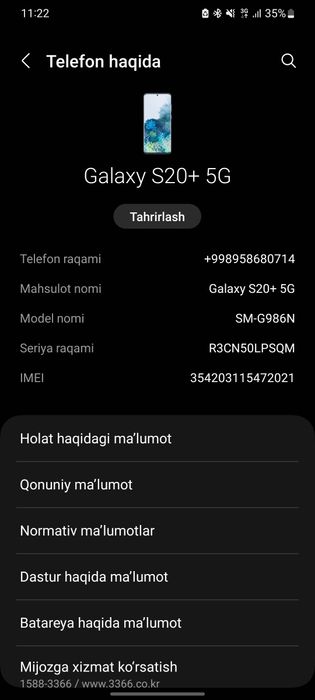 Sotiladi Samsung s20+ 5g