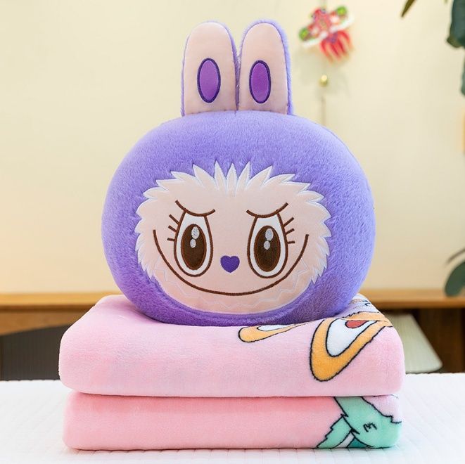 3в1 Плюшена играчка Лабубу Labubu – одеяло, възглавница и раничка