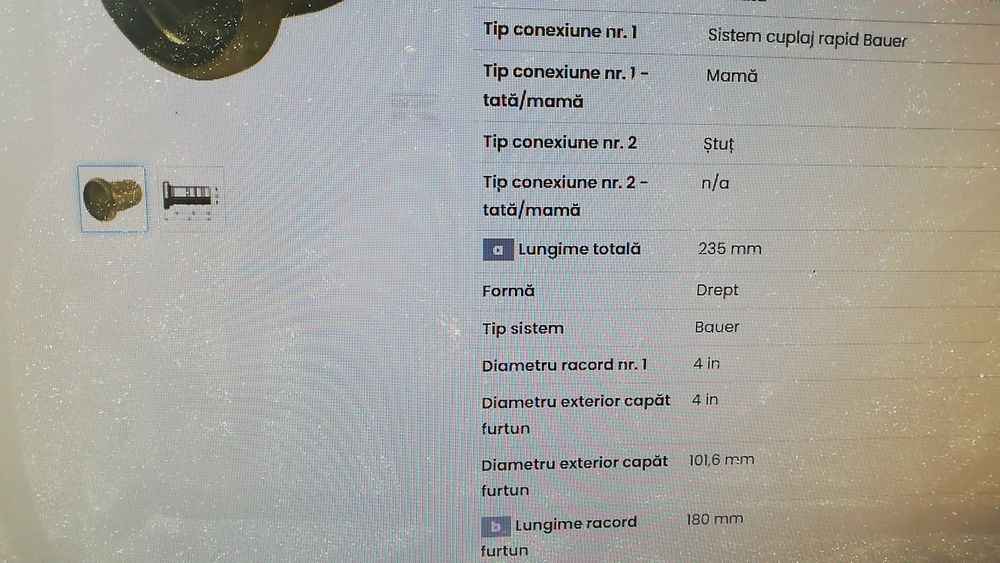 Cupla tip Bauer mama 4 toli cu stut de 4 toli, pentru vidanja