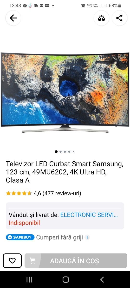 Televizor Samsung curbat 123cm display spart