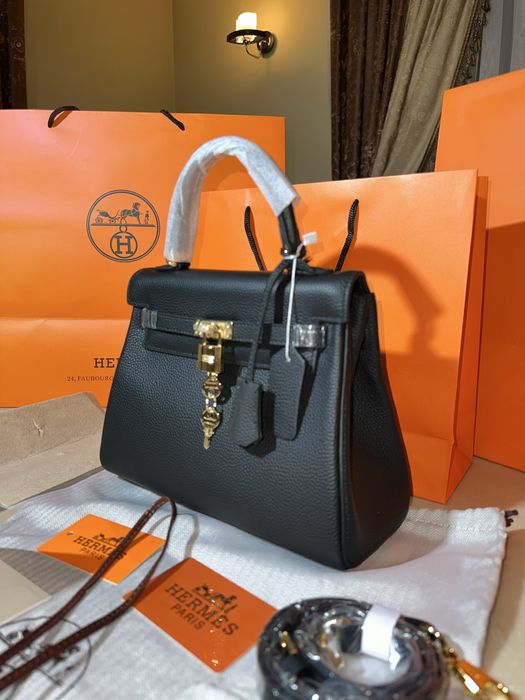 Geanta Hermes Kelly 25cm Black/Accesorii Gold