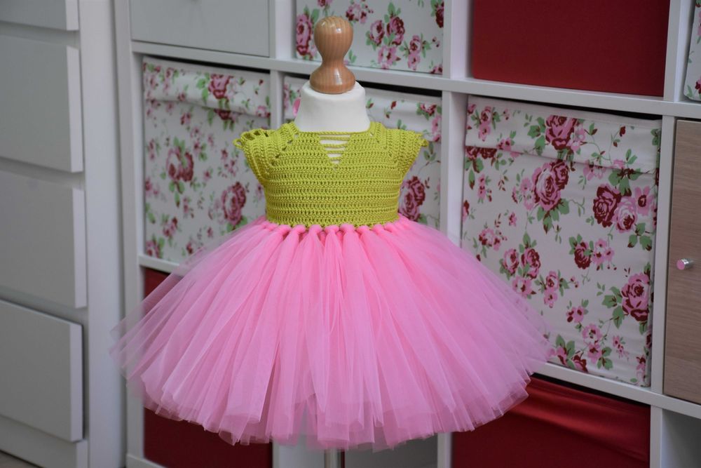 Rochita printesa tutu cu top crosetat manual, marime 3-6luni