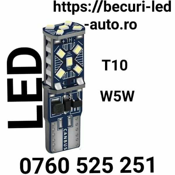 Bec Led T10-W5W-WY5W Can-bus (Lumină Alb-Rece,Albastru, Portocaliu,Roș