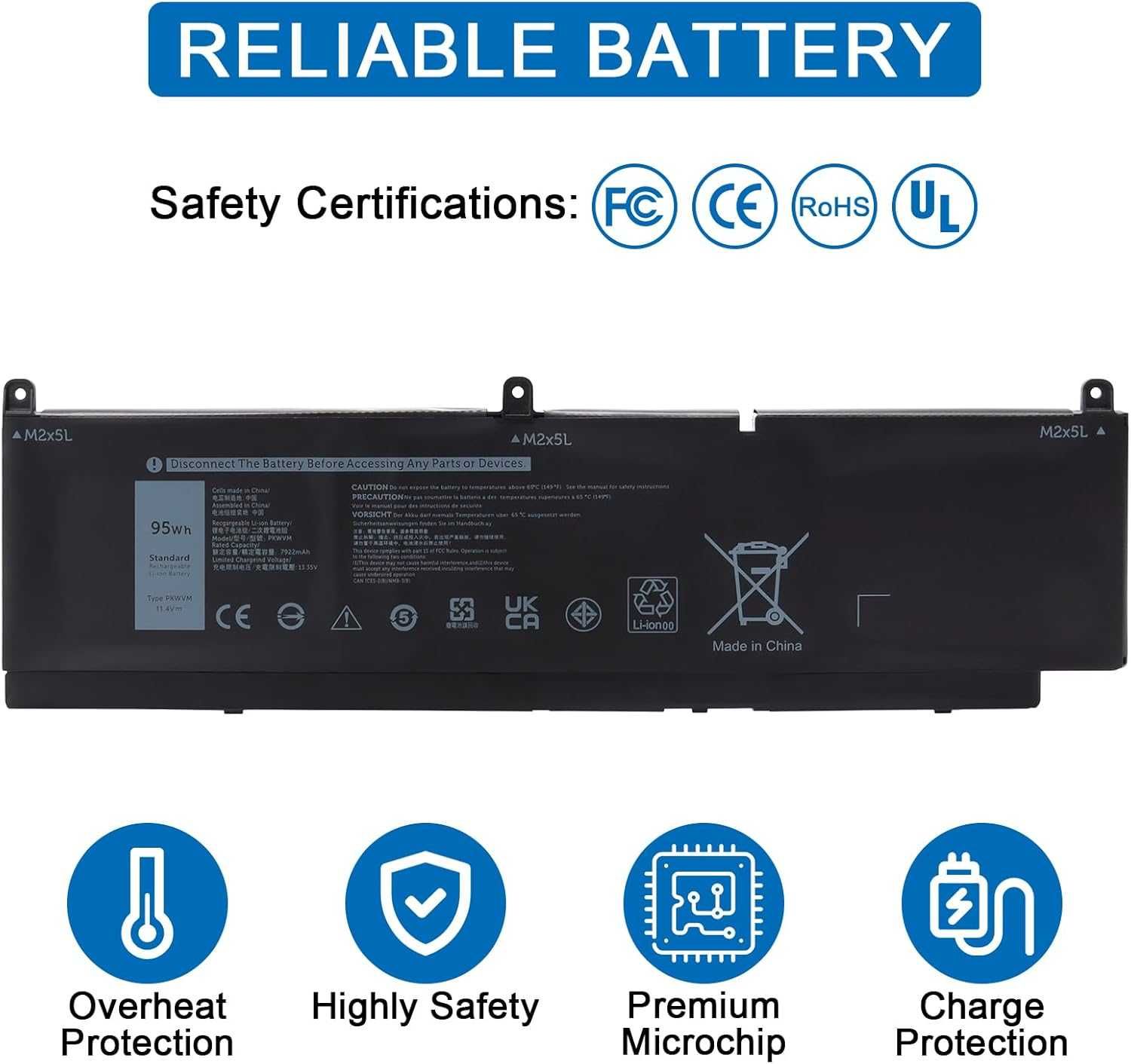 Батерия за лаптоп PKWVM, съвместима Dell Precision 7550/7750/7560/7760