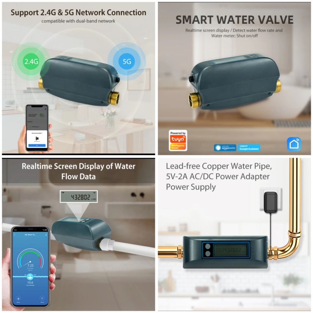 Set Electrovalva apa inteligenta anti-inundație apometru Wi-Fi  cu 4 s