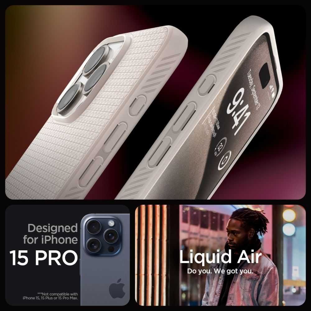 Удароустойчив, силиконов кейс за iPhone 15 Pro Spigen Liquid Air