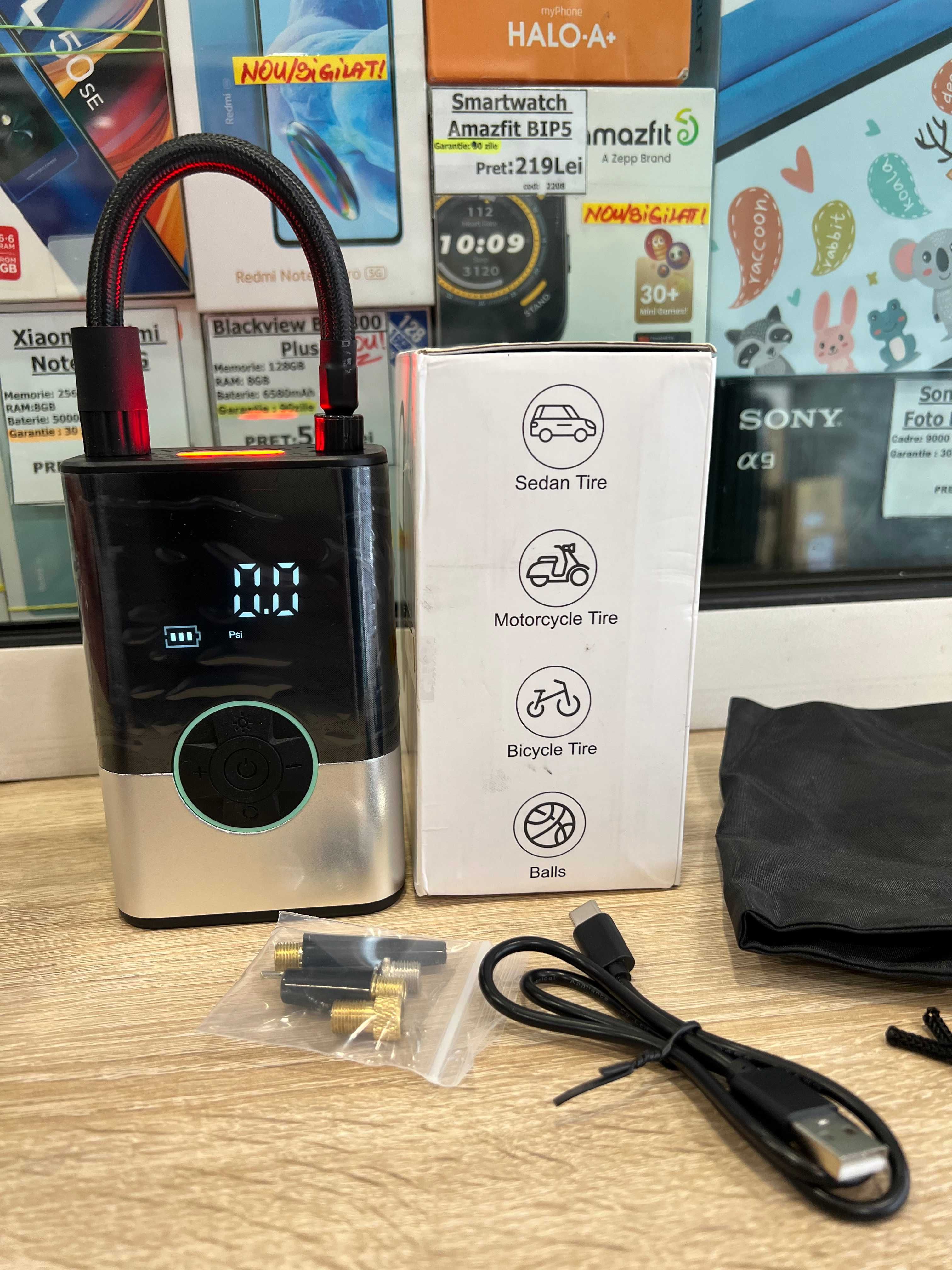 Compresor Portabil 6000mAh, NOU!