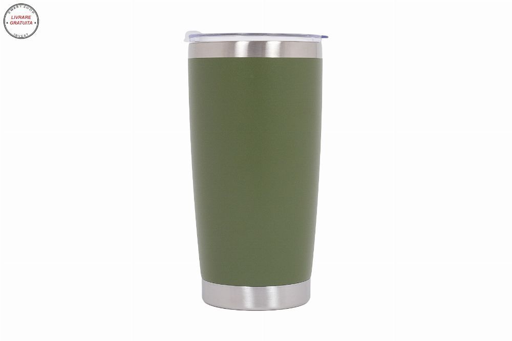 Cana Termoizolanta Otel Inoxidabil SS304 cu Capac Perete Dublu 590ml Verde- livrare gratuita