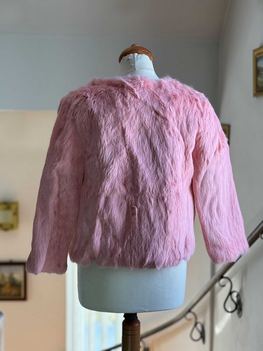 Haină scurtă roz din blană naturală de iepure – mâneci 3/4