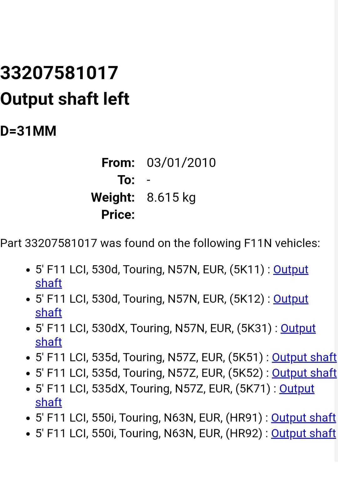 Planetara stanga/dreapta spate bmw seria5 F10 F11 3.0d 530d 535d