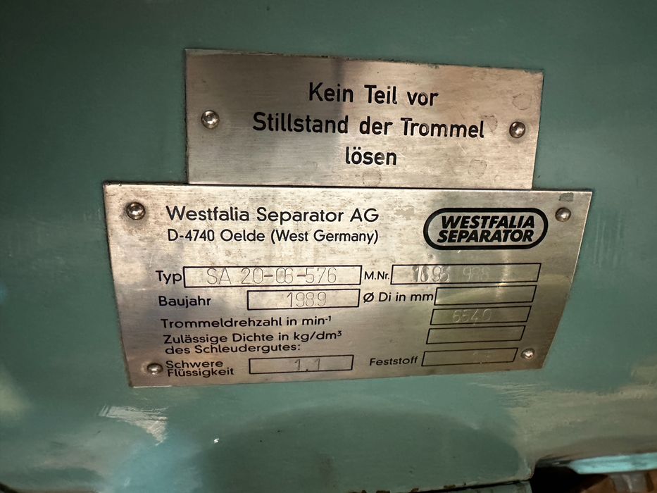 Separator clarificator Westfalia SA 20-06-576 ATEX , ermetic