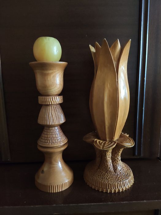 Дърворезба свещник и ваза