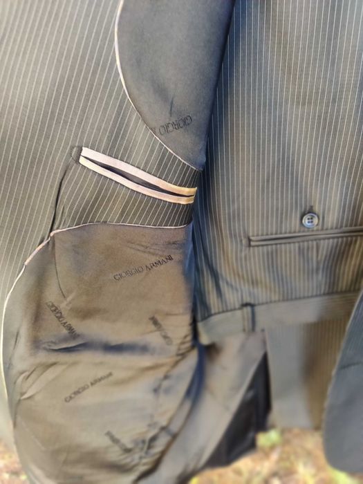 Costum Giorgio Armani - NEGRU cu dungi - ORIGINAL 58 - Lana virgina