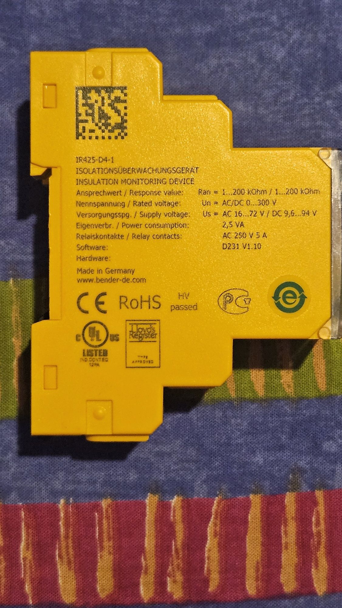 Releu isometru monitorizare izolație. Bender IR 425 D4-1