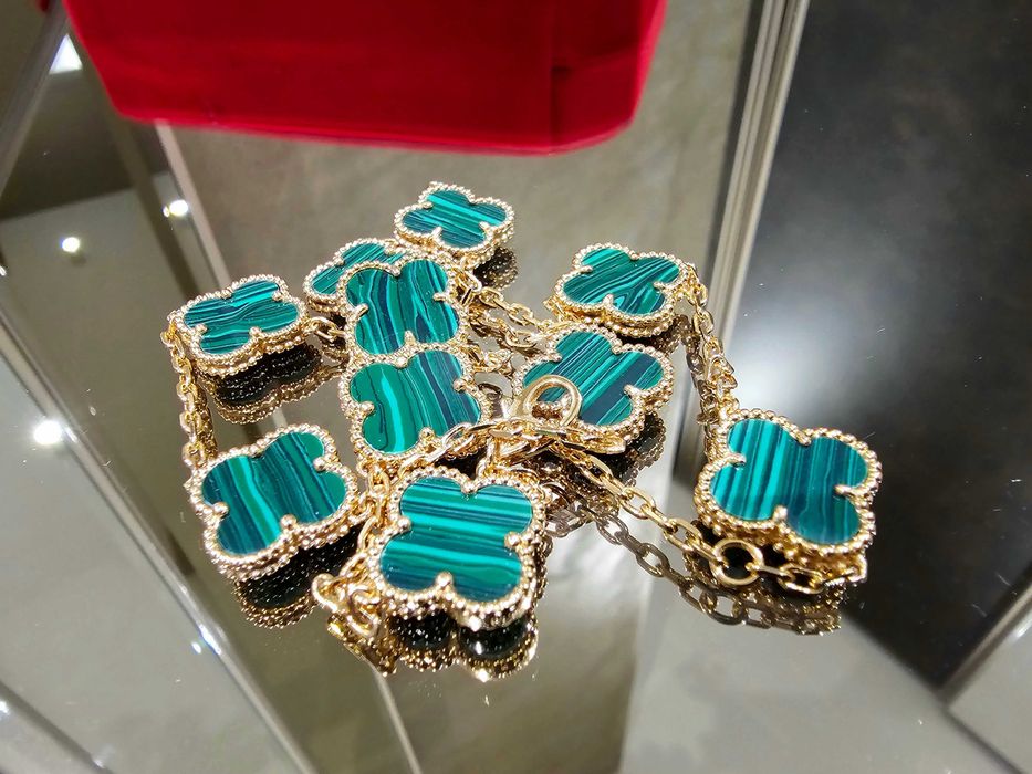 Van Cleef & Arpels VCA Rose Gold Green Alhambra 10 Motifs Дамско Колие