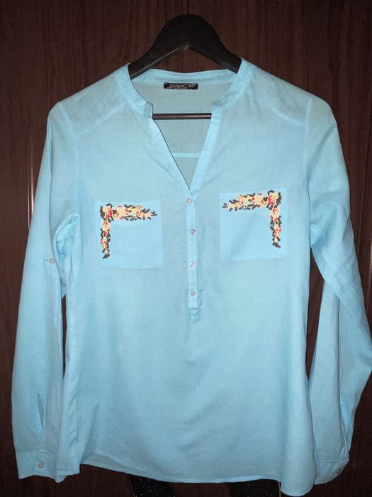 Cămașă damă albastra bumbac 100% cu model