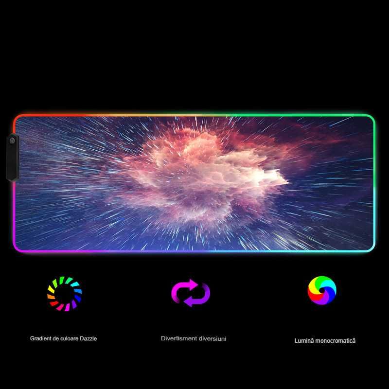 MousePad profesional Gaming RGB mare XXL, Lumini LED, 900x400x4mm