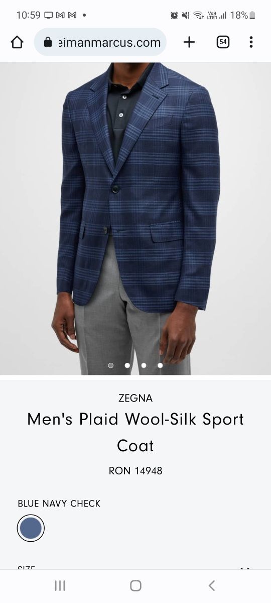 Sacou Ermenegildo Zegna Plaid Wool-Silk Sport, Nou