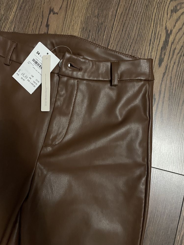 Pantaloni piele maro marime 34