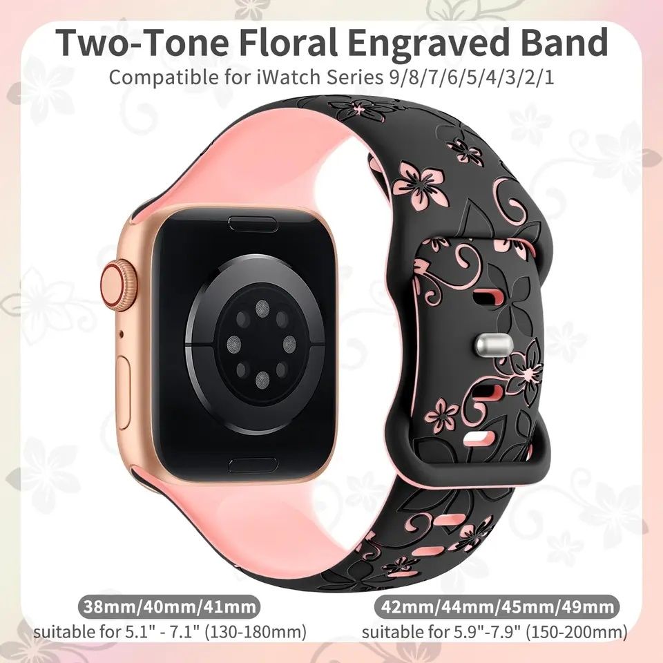 FLORAL Силиконова каишка за Apple Watch Series 10/9/8/7/6/5/4/3/2/1/SE