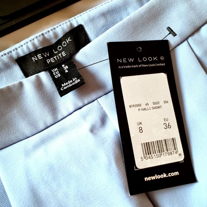 Къси панталонки XS/34 New Look сини елегантни висока талия цип  басти