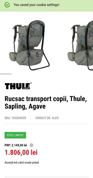 Rucsac transport copii Thule Sapling Agave