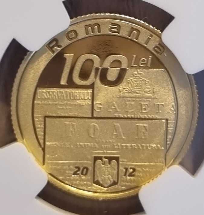 Moneda aur BNR 100 Lei, George Baritiu, gradata NGC PF 69 Top Pop